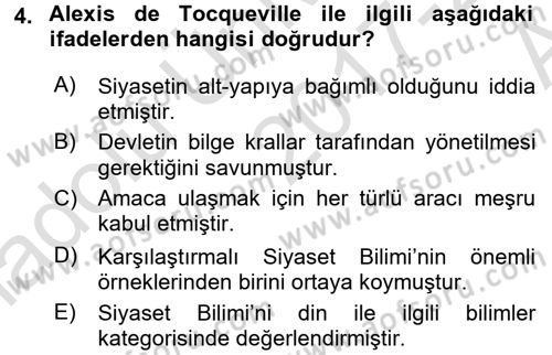 Siyaset Bilimi Dersi Ara Sınavı Deneme Sınav Soruları 4. Soru