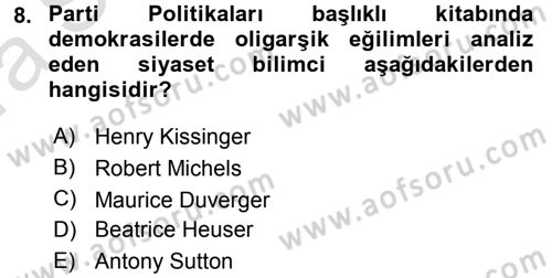 Siyaset Bilimi Dersi Ara Sınavı Deneme Sınav Soruları 8. Soru