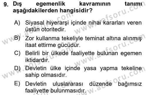 Siyaset Bilimi Dersi Ara Sınavı Deneme Sınav Soruları 9. Soru
