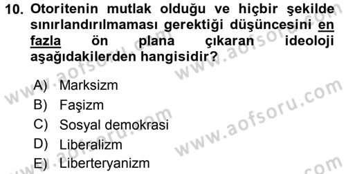 Siyaset Bilimi Dersi 2017 - 2018 Yılı (Final) Dönem Sonu Sınav Soruları 10. Soru