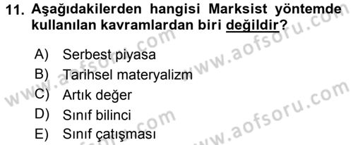 Siyaset Bilimi Dersi 2017 - 2018 Yılı (Final) Dönem Sonu Sınav Soruları 11. Soru