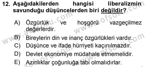 Siyaset Bilimi Dersi 2017 - 2018 Yılı (Final) Dönem Sonu Sınav Soruları 12. Soru