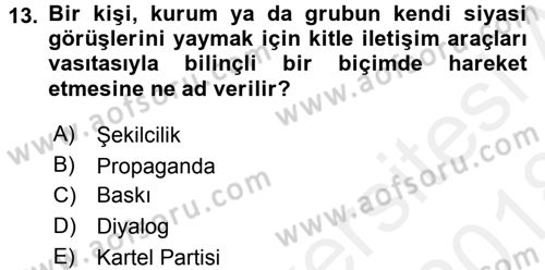 Siyaset Bilimi Dersi 2017 - 2018 Yılı (Final) Dönem Sonu Sınavı 13. Soru