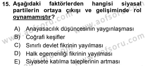 Siyaset Bilimi Dersi 2017 - 2018 Yılı (Final) Dönem Sonu Sınav Soruları 15. Soru