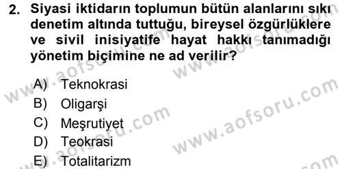 Siyaset Bilimi Dersi 2017 - 2018 Yılı (Final) Dönem Sonu Sınav Soruları 2. Soru