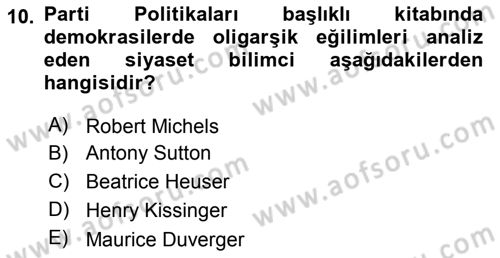 Siyaset Bilimi Dersi 2018 - 2019 Yılı 3 Ders Sınav Soruları 10. Soru