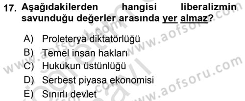 Siyaset Bilimi Dersi 2018 - 2019 Yılı 3 Ders Sınav Soruları 17. Soru