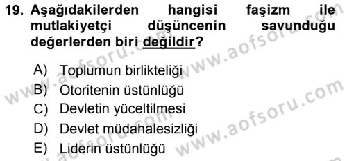 Siyaset Bilimi Dersi 2018 - 2019 Yılı 3 Ders Sınav Soruları 19. Soru