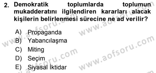 Siyaset Bilimi Dersi 2018 - 2019 Yılı 3 Ders Sınav Soruları 2. Soru
