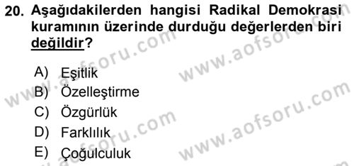 Siyaset Bilimi Dersi 2018 - 2019 Yılı 3 Ders Sınav Soruları 20. Soru