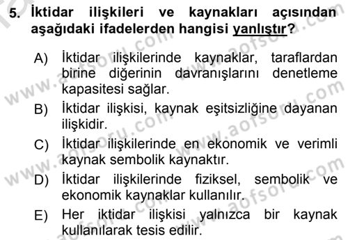 Siyaset Bilimi Dersi 2018 - 2019 Yılı 3 Ders Sınav Soruları 5. Soru