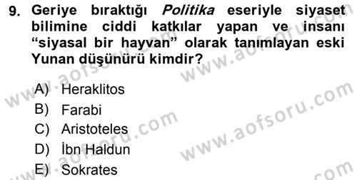 Siyaset Bilimi Dersi 2018 - 2019 Yılı 3 Ders Sınav Soruları 9. Soru