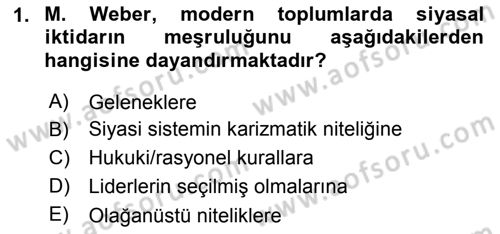 Siyaset Bilimi Dersi 2018 - 2019 Yılı (Vize) Ara Sınav Soruları 1. Soru