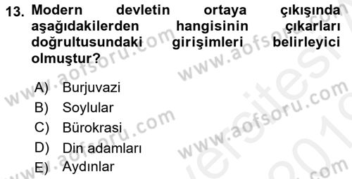 Siyaset Bilimi Dersi Ara Sınavı Deneme Sınav Soruları 13. Soru