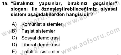 Siyaset Bilimi Dersi 2018 - 2019 Yılı (Vize) Ara Sınav Soruları 15. Soru
