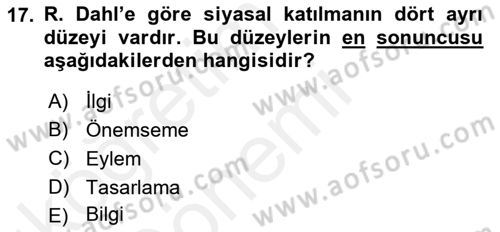 Siyaset Bilimi Dersi Ara Sınavı Deneme Sınav Soruları 17. Soru