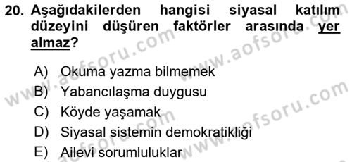 Siyaset Bilimi Dersi 2018 - 2019 Yılı (Vize) Ara Sınav Soruları 20. Soru