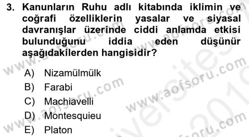 Siyaset Bilimi Dersi 2018 - 2019 Yılı (Vize) Ara Sınav Soruları 3. Soru