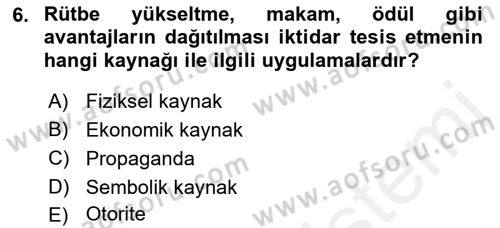 Siyaset Bilimi Dersi Ara Sınavı Deneme Sınav Soruları 6. Soru