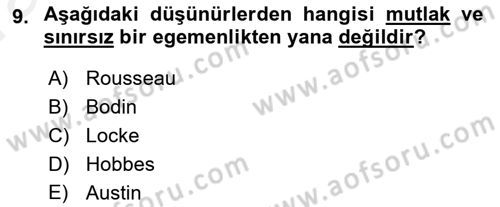 Siyaset Bilimi Dersi 2018 - 2019 Yılı (Vize) Ara Sınav Soruları 9. Soru