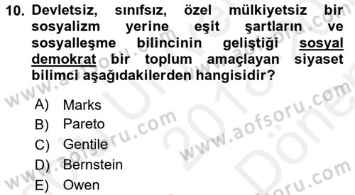 Siyaset Bilimi Dersi 2018 - 2019 Yılı (Final) Dönem Sonu Sınav Soruları 10. Soru
