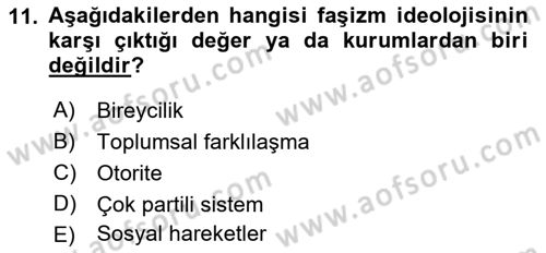 Siyaset Bilimi Dersi 2018 - 2019 Yılı (Final) Dönem Sonu Sınav Soruları 11. Soru