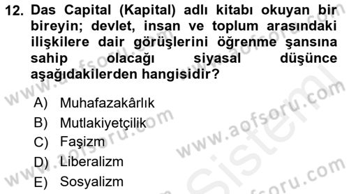 Siyaset Bilimi Dersi 2018 - 2019 Yılı (Final) Dönem Sonu Sınav Soruları 12. Soru