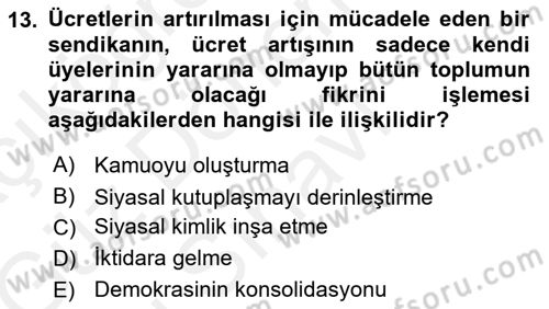 Siyaset Bilimi Dersi 2018 - 2019 Yılı (Final) Dönem Sonu Sınav Soruları 13. Soru