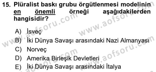 Siyaset Bilimi Dersi 2018 - 2019 Yılı (Final) Dönem Sonu Sınav Soruları 15. Soru