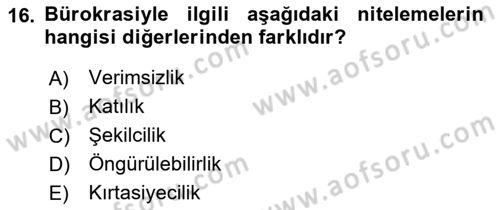 Siyaset Bilimi Dersi 2018 - 2019 Yılı (Final) Dönem Sonu Sınav Soruları 16. Soru