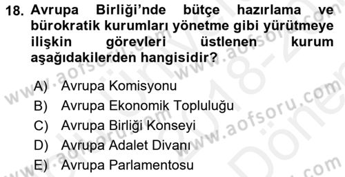 Siyaset Bilimi Dersi 2018 - 2019 Yılı (Final) Dönem Sonu Sınav Soruları 18. Soru