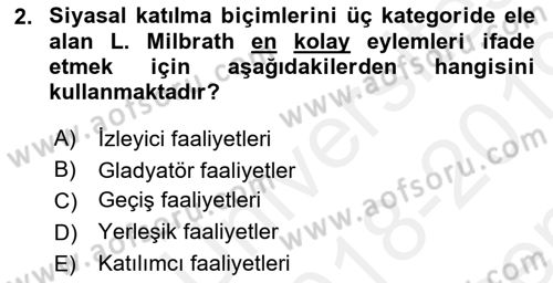Siyaset Bilimi Dersi 2018 - 2019 Yılı (Final) Dönem Sonu Sınav Soruları 2. Soru