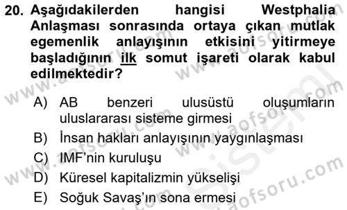Siyaset Bilimi Dersi 2018 - 2019 Yılı (Final) Dönem Sonu Sınav Soruları 20. Soru