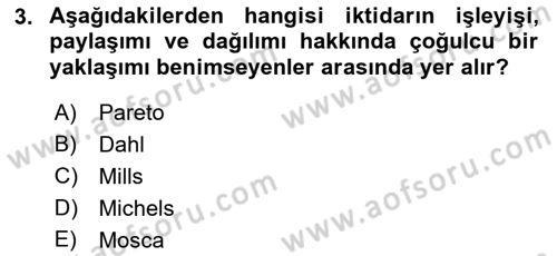 Siyaset Bilimi Dersi 2018 - 2019 Yılı (Final) Dönem Sonu Sınav Soruları 3. Soru