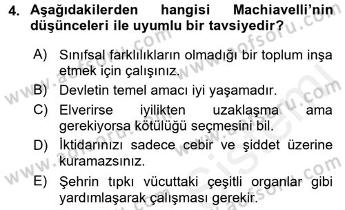 Siyaset Bilimi Dersi 2018 - 2019 Yılı (Final) Dönem Sonu Sınav Soruları 4. Soru