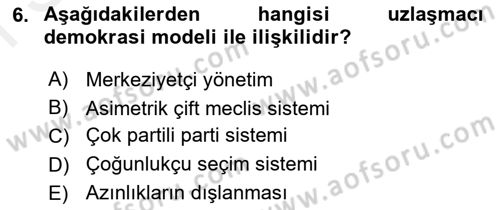 Siyaset Bilimi Dersi 2018 - 2019 Yılı (Final) Dönem Sonu Sınav Soruları 6. Soru