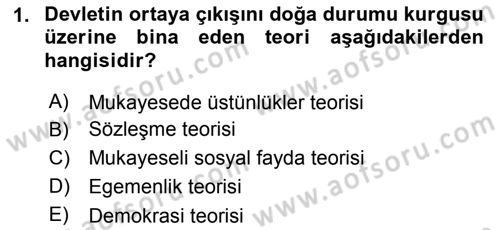 Siyaset Bilimi Dersi 2018 - 2019 Yılı Yaz Okulu Sınav Soruları 1. Soru