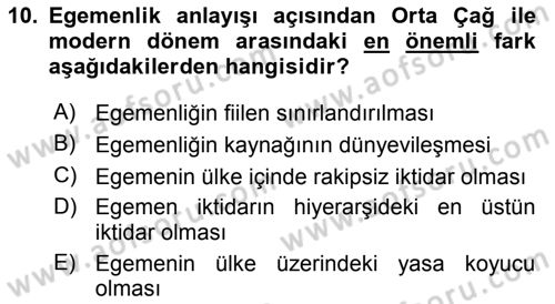 Siyaset Bilimi Dersi 2018 - 2019 Yılı Yaz Okulu Sınav Soruları 10. Soru