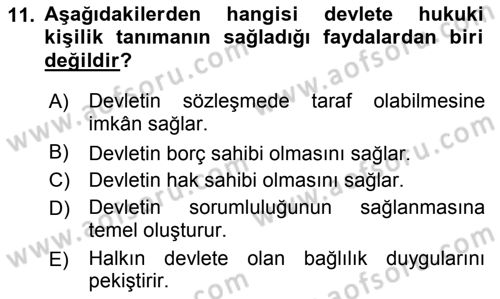 Siyaset Bilimi Dersi 2018 - 2019 Yılı Yaz Okulu Sınav Soruları 11. Soru