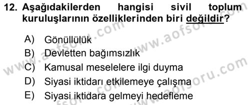 Siyaset Bilimi Dersi 2018 - 2019 Yılı Yaz Okulu Sınav Soruları 12. Soru