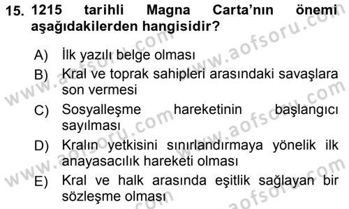 Siyaset Bilimi Dersi 2018 - 2019 Yılı Yaz Okulu Sınav Soruları 15. Soru