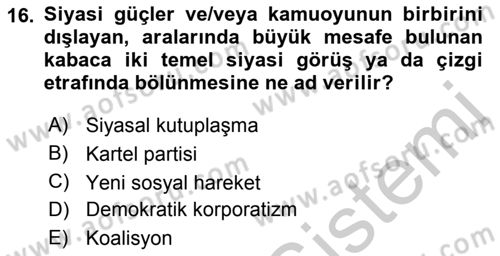 Siyaset Bilimi Dersi 2018 - 2019 Yılı Yaz Okulu Sınav Soruları 16. Soru