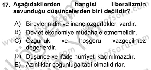 Siyaset Bilimi Dersi 2018 - 2019 Yılı Yaz Okulu Sınav Soruları 17. Soru
