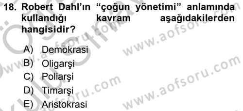 Siyaset Bilimi Dersi 2018 - 2019 Yılı Yaz Okulu Sınav Soruları 18. Soru