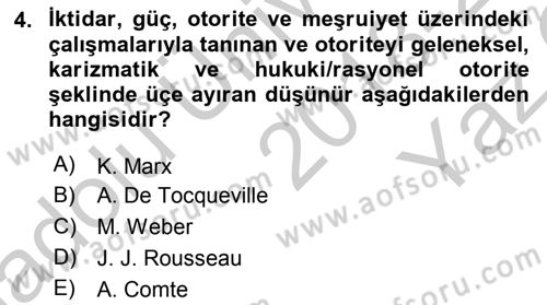 Siyaset Bilimi Dersi 2018 - 2019 Yılı Yaz Okulu Sınav Soruları 4. Soru