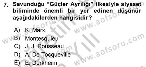 Siyaset Bilimi Dersi 2018 - 2019 Yılı Yaz Okulu Sınav Soruları 7. Soru