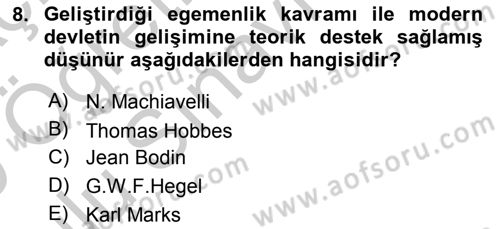 Siyaset Bilimi Dersi 2018 - 2019 Yılı Yaz Okulu Sınav Soruları 8. Soru