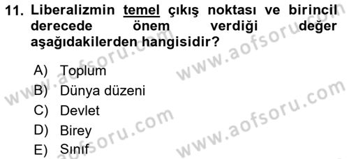 Siyaset Bilimi Dersi 2019 - 2020 Yılı (Vize) Ara Sınav Soruları 11. Soru
