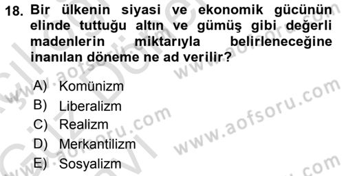 Siyaset Bilimi Dersi 2019 - 2020 Yılı (Vize) Ara Sınav Soruları 18. Soru