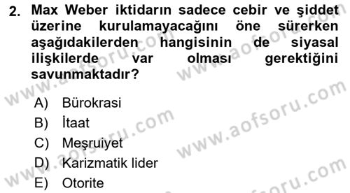 Siyaset Bilimi Dersi 2019 - 2020 Yılı (Vize) Ara Sınav Soruları 2. Soru